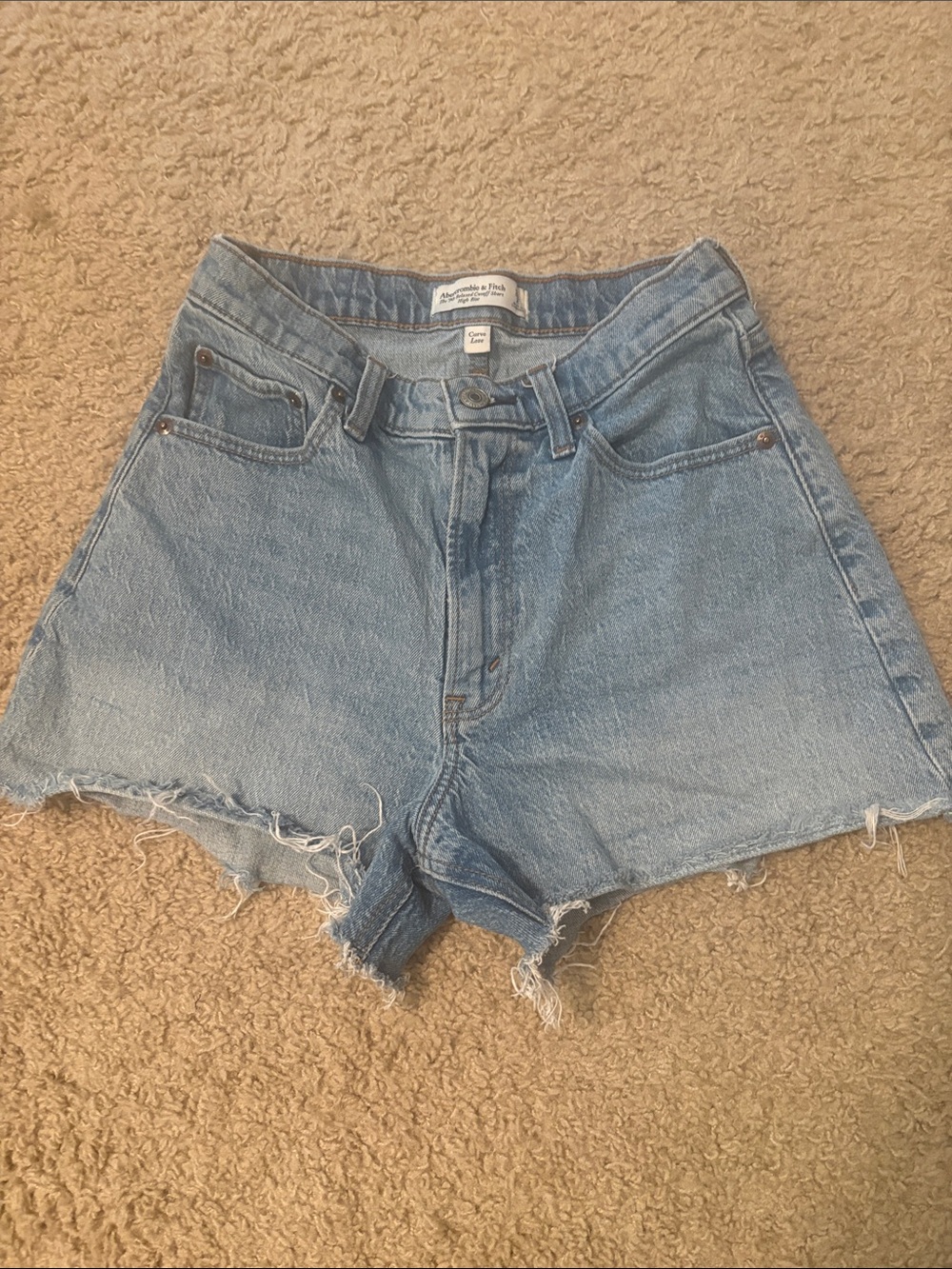Abercrombie & Fitch Light Blue Distressed High-Rise Denim Shorts